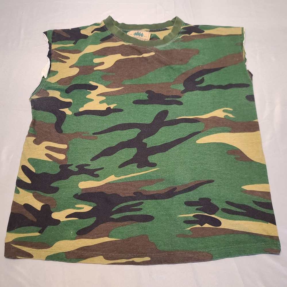 Hunter's Peak Camo Muscle Tee Mens 2XL Green Woodland Cut Off Rugged Tank Top